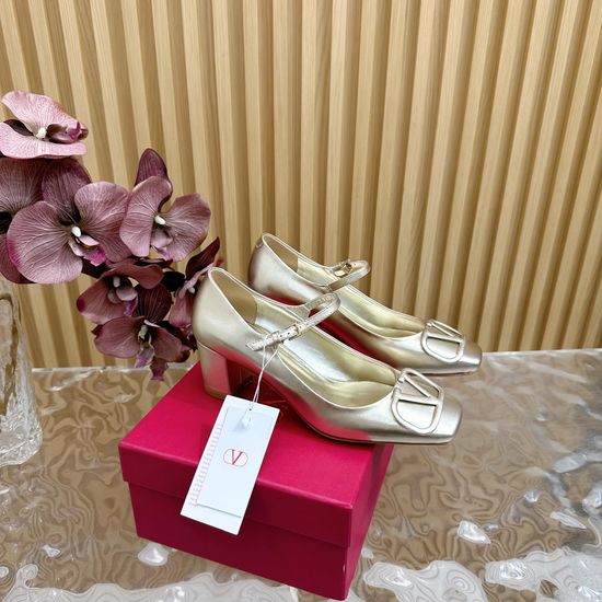Valentino Chunky Heel Leather Mary Jane Dress Shoes