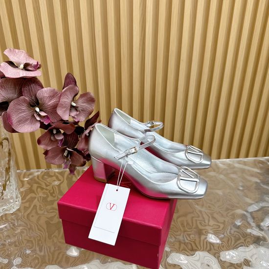 Valentino Chunky Heel Leather Mary Jane Dress Shoes