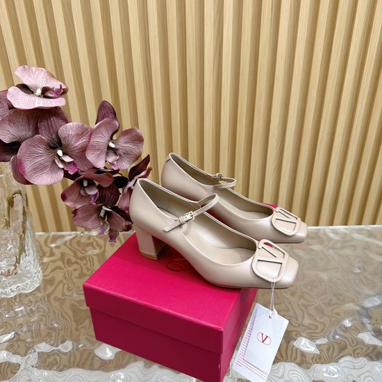Valentino Chunky Heel Leather Mary Jane Dress Shoes