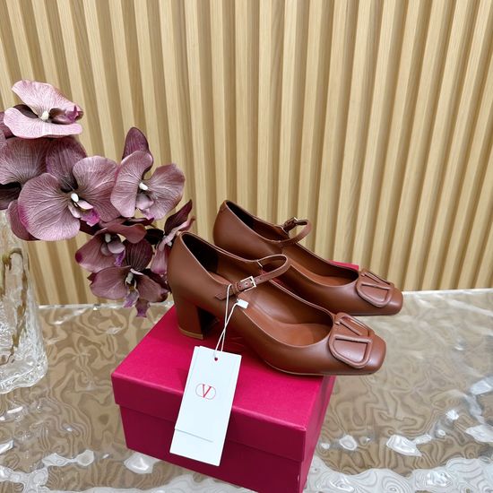 Valentino Chunky Heel Leather Mary Jane Dress Shoes