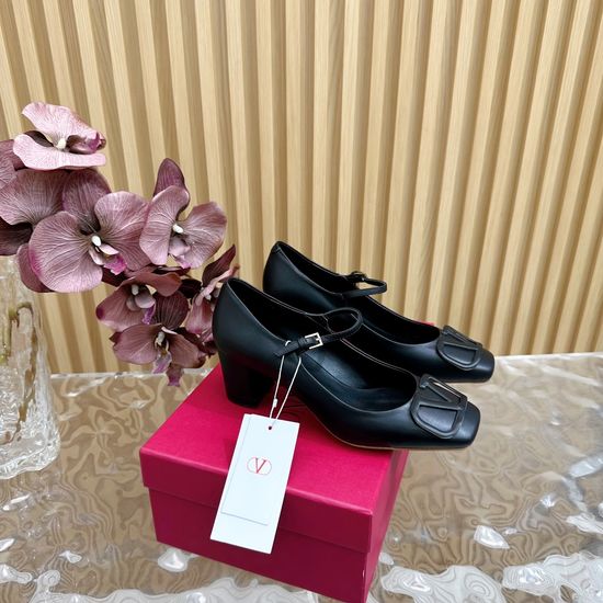 Valentino Chunky Heel Leather Mary Jane Dress Shoes