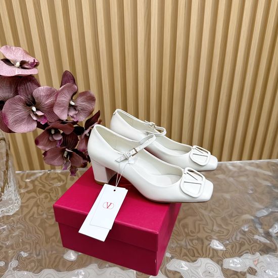 Valentino Chunky Heel Leather Mary Jane Dress Shoes