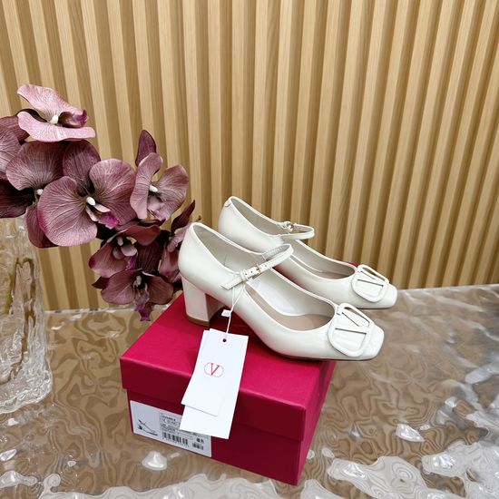 Valentino Chunky Heel Leather Mary Jane Dress Shoes