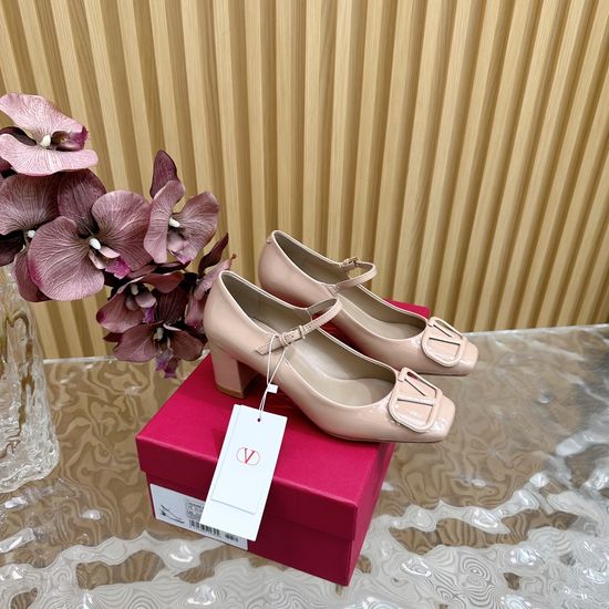 Valentino Chunky Heel Leather Mary Jane Dress Shoes