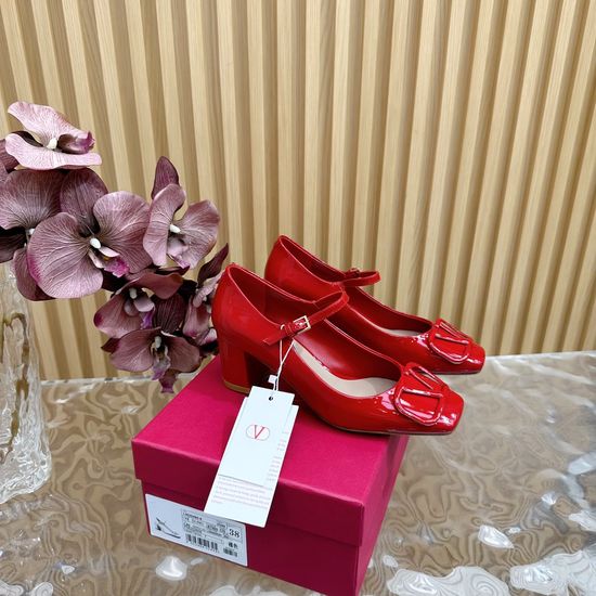 Valentino Chunky Heel Leather Mary Jane Dress Shoes