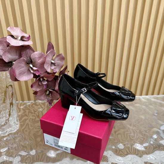 Valentino Chunky Heel Leather Mary Jane Dress Shoes