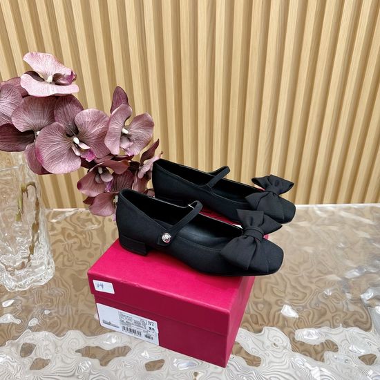 Valentino Bow Decor Silk Mary Jane Low Heel Shoes