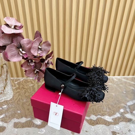 Valentino Bow Decor Silk Mary Jane Low Heel Shoes