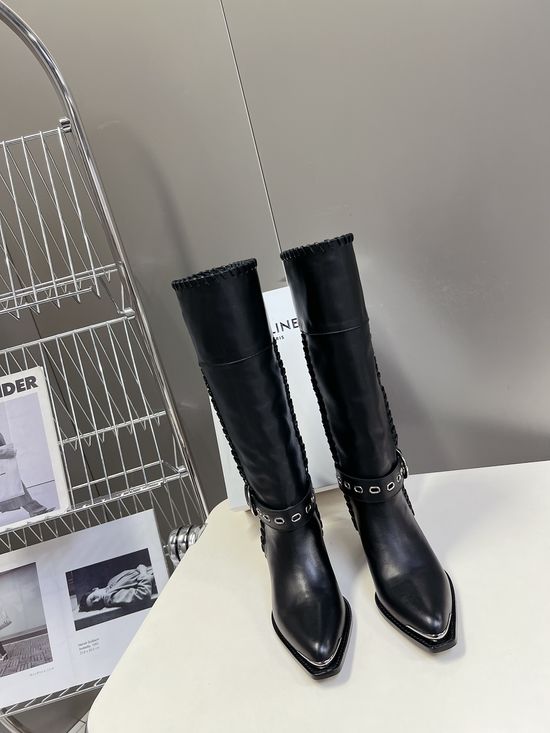 Celine Vintage Style Logo Accent Calfskin Ankle Boots