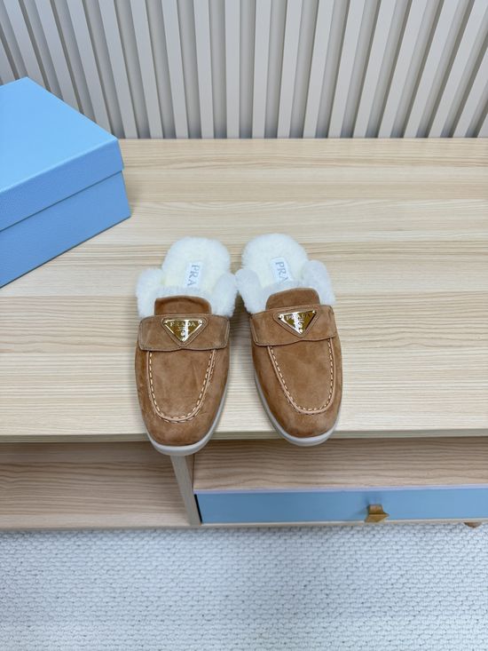 Prada Warm Wool Lined Loafers Premium Suede Upper Durable Sole
