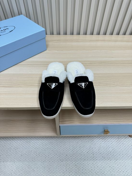 Prada Warm Wool Lined Loafers Premium Suede Upper Durable Sole