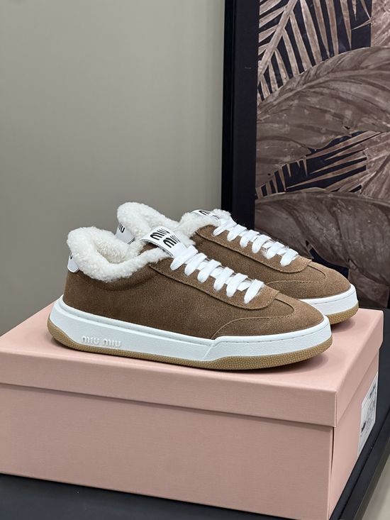 Miu Miu Warm Fleece Lined Soft Leather Casual Sneakers