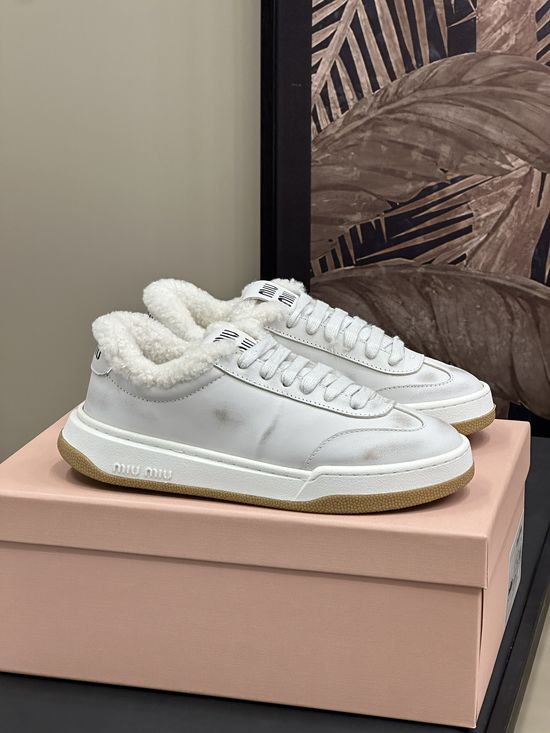 Miu Miu Warm Fleece Lined Soft Leather Casual Sneakers