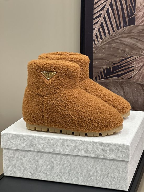 Prada Fuzzy Warm Curly Wool Upper Casual Shoes