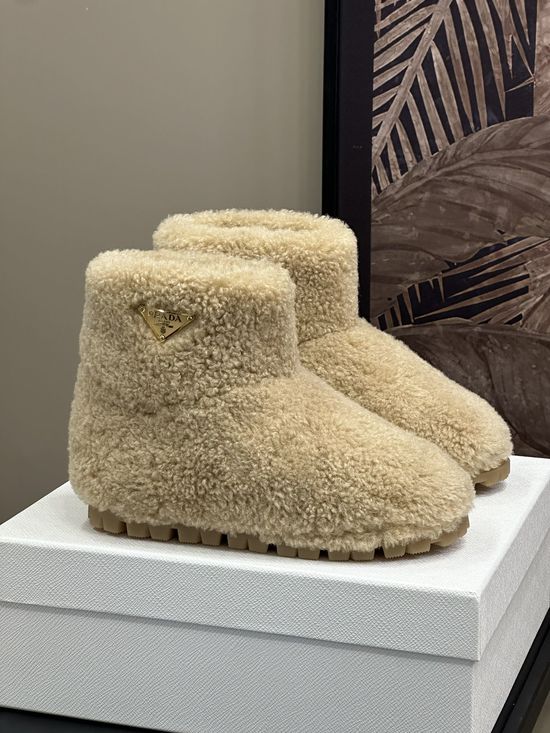 Prada Fuzzy Warm Curly Wool Upper Casual Shoes