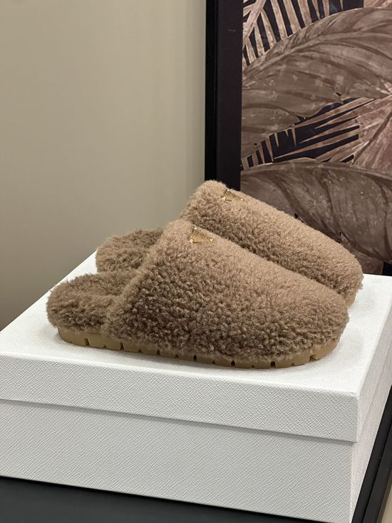 Prada Fuzzy Warm Curly Wool Upper Casual Shoes