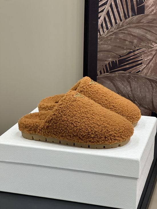 Prada Fuzzy Warm Curly Wool Upper Casual Shoes