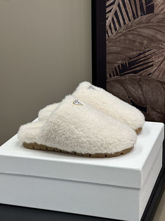 Prada Fuzzy Warm Curly Wool Upper Casual Shoes