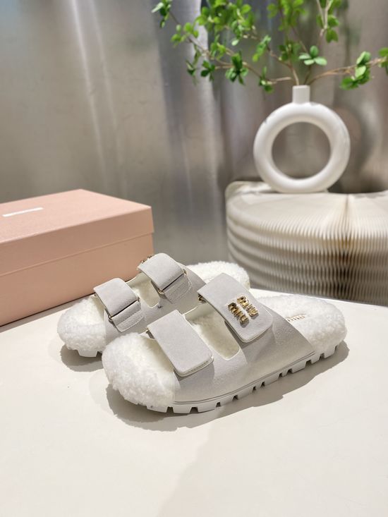 Miu Miu Plush Lined Slippers Soft Warm Non Slip Casual Footwear