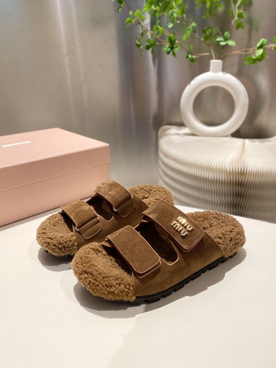 Miu Miu Plush Lined Slippers Soft Warm Non Slip Casual Footwear
