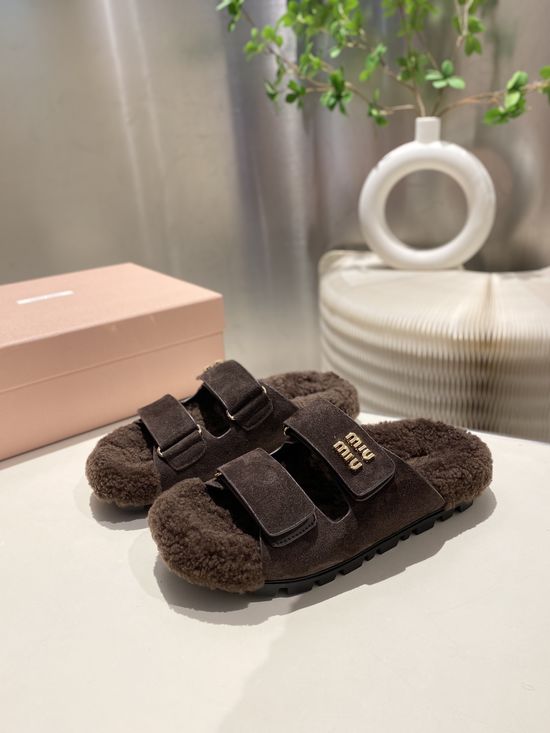 Miu Miu Plush Lined Slippers Soft Warm Non Slip Casual Footwear