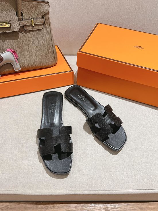 Hermes Premium Cowhide Slide Sandals With Decorative Silk Scarves