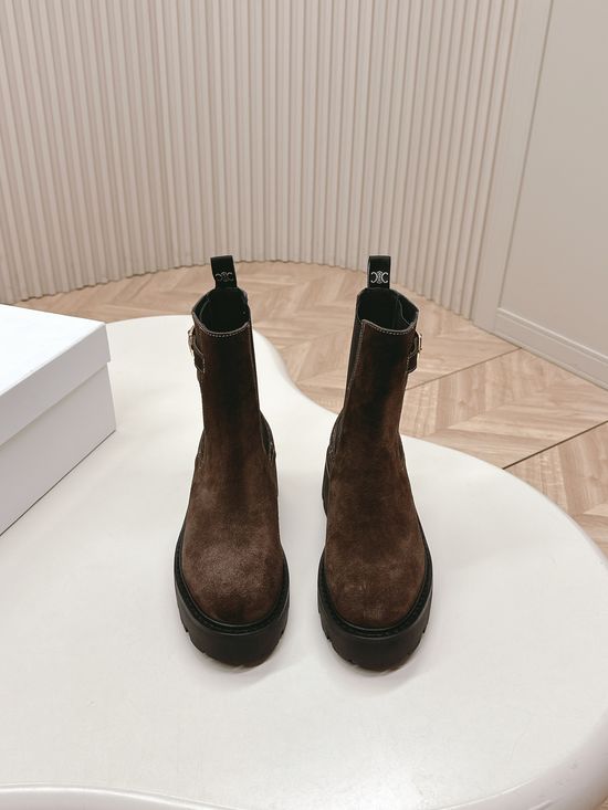 Celine Vintage Suede Buckle Platform Combat Boots Comfortable All-season
