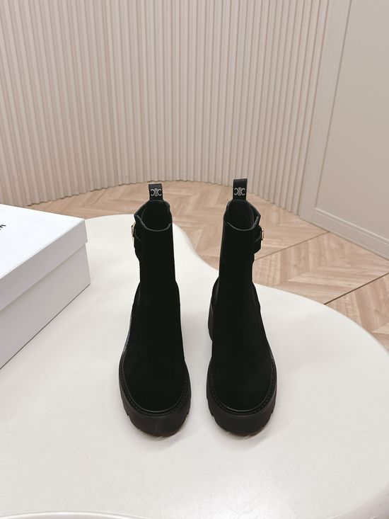 Celine Vintage Suede Buckle Platform Combat Boots Comfortable All-season