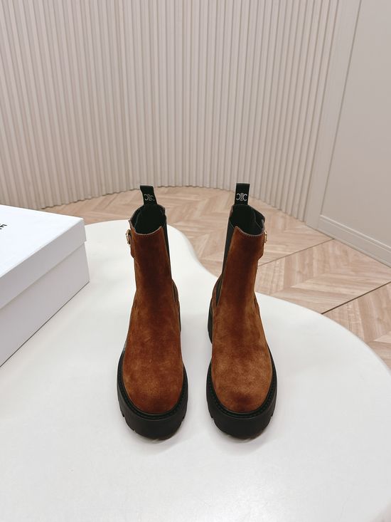 Celine Vintage Suede Buckle Platform Combat Boots Comfortable All-season