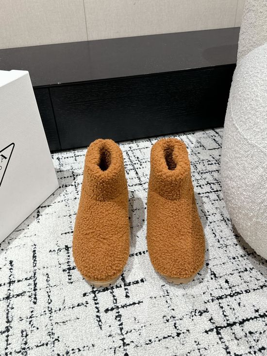 Prada Fuzzy Fleece Warm Snow Boots Comfortable Soft Sole