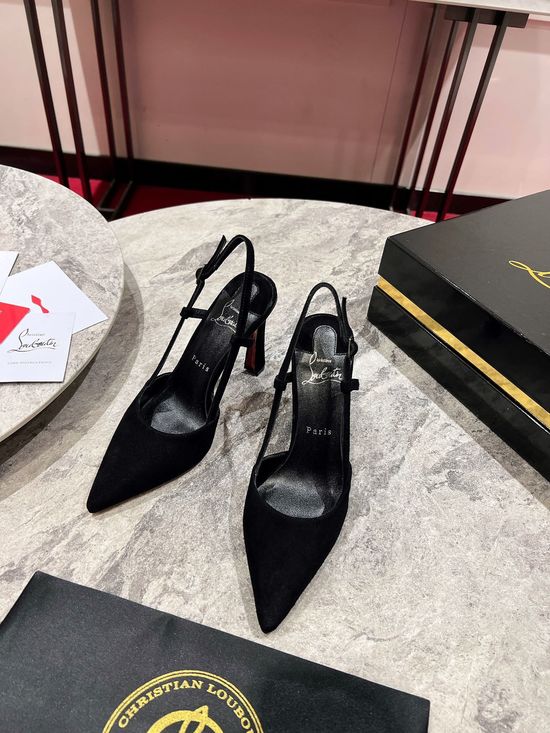 Christian Louboutine Shearling Pointed Toe Elegant Wraparound Strap Heel Sandals