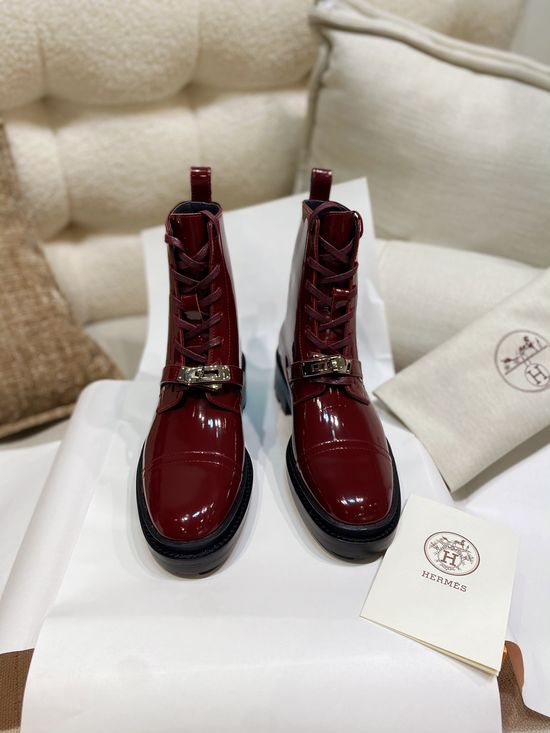 Hermes Buckle Decor Flat Ankle Boots Genuine Leather Non-slip Sole