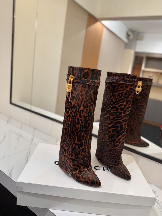 Givenchy Pony Hair High Heel Tall Boots with Metal Buckle