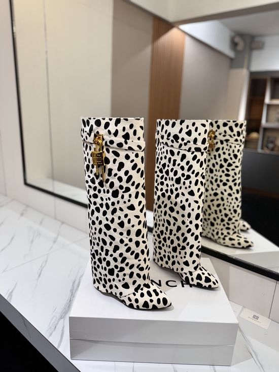 Givenchy Pony Hair High Heel Tall Boots with Metal Buckle