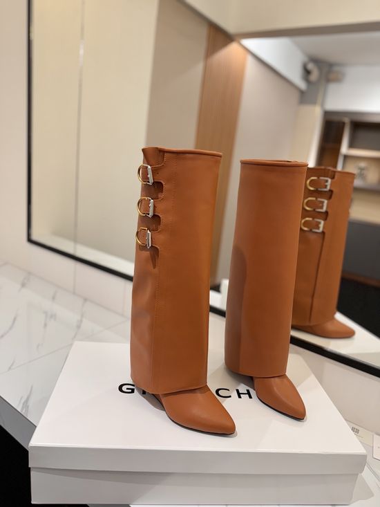 Givenchy Genuine Leather High Heel Tall Boots with Signature Buckle