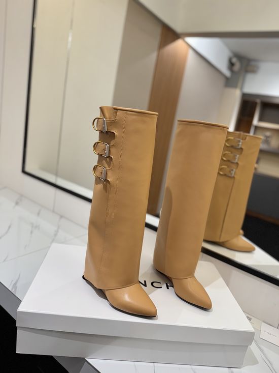 Givenchy Genuine Leather High Heel Tall Boots with Signature Buckle