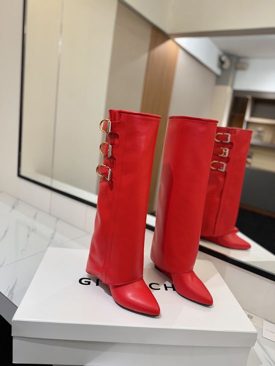 Givenchy Genuine Leather High Heel Tall Boots with Signature Buckle