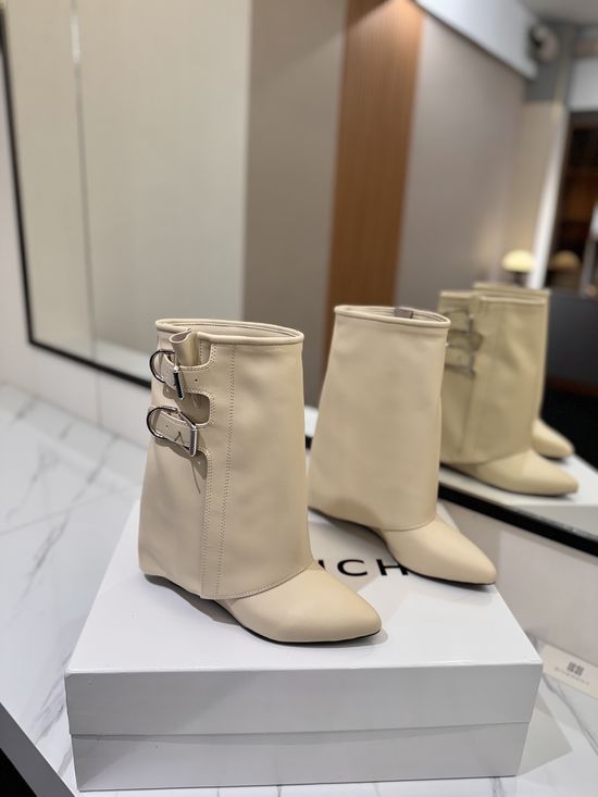 Givenchy Cowhide Knee High Heel Boots With Logo Buckle
