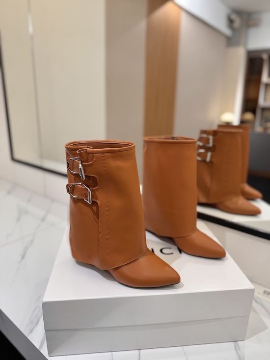 Givenchy Cowhide Knee High Heel Boots With Logo Buckle