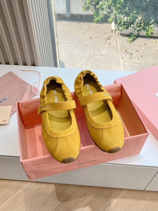 Miu Miu Coin Decor Loafer Ballet Shoes Soft Suede Leather Upper