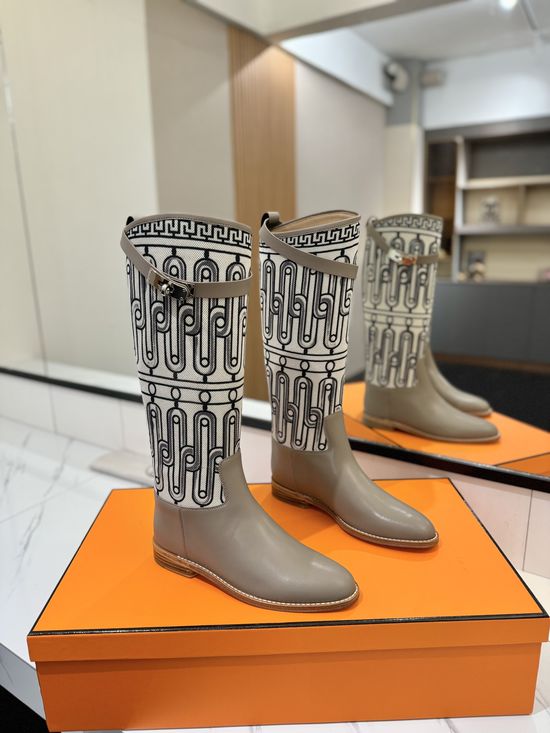 Hermes Genuine Leather Elegant Knight Boots Durable Sole