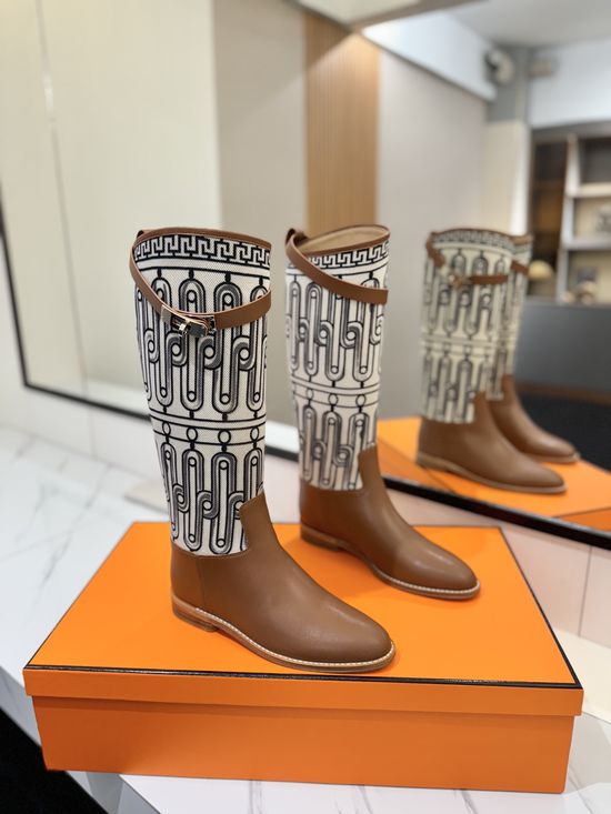 Hermes Genuine Leather Elegant Knight Boots Durable Sole