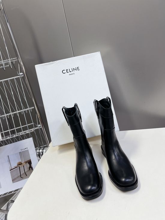 Celine Suede Western Ankle Boots with Low Heel