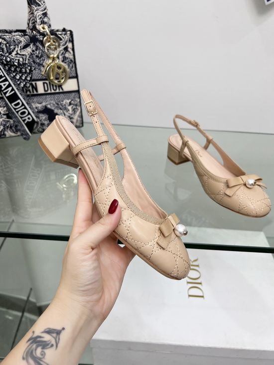 Christian Dior Embroidered Pearl Buckle Low Heel Ballet Flats