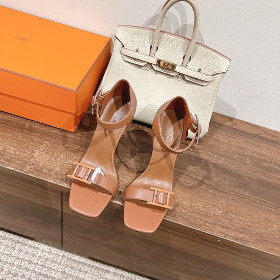 Hermes High Heel Sandals with Decorative Buckle Soft Leather Sole