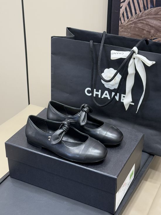 Chanel Bow Accent Mary Jane Shoes Soft Lambskin Upper