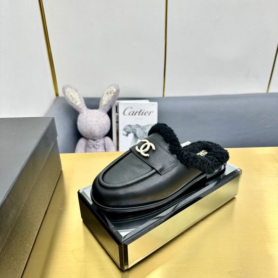 Chanel Sheepskin Lined Platform Slip On Mule Sandals