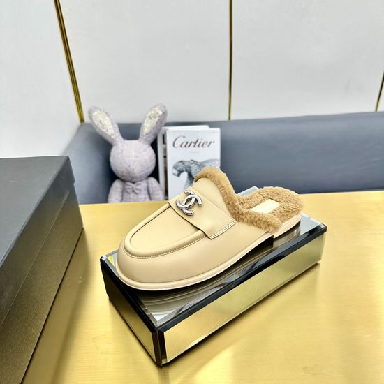 Chanel Sheepskin Lined Platform Slip On Mule Sandals