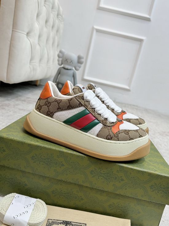 Gucci Vintage Worn Look Platform Sneakers Breathable Comfortable Casual Shoes