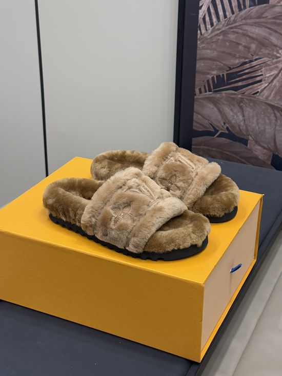 Louis Vuitton Shearling Lined Warm Plush Cozy Winter Slippers